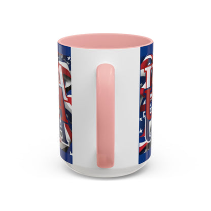 USA Red font Center Patriot Blue Accent Mug by theGreenDragonTavern.shop