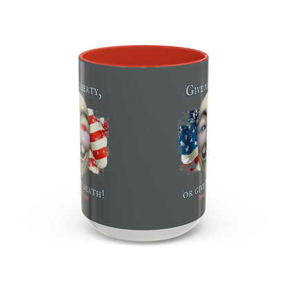 Vendetta, "Give me liberty, or give me death!" Grey Accent Mug by theGreenDragonTavern.shop