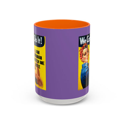 I Am Woman Watch Me Vote Rosie Light Purple Accent Mug by theGreenDragonTavern.shop