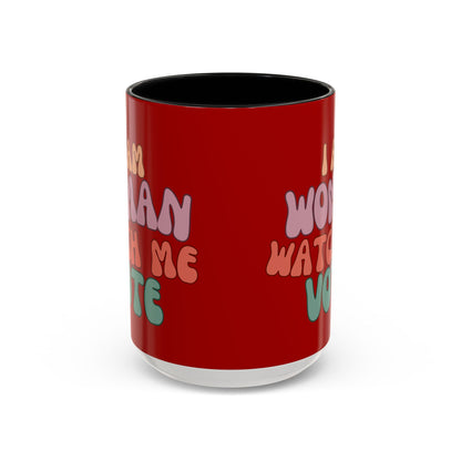 I Am Woman Watch Me Vote Red Accent Mug by theGreenDragonTavern.shop