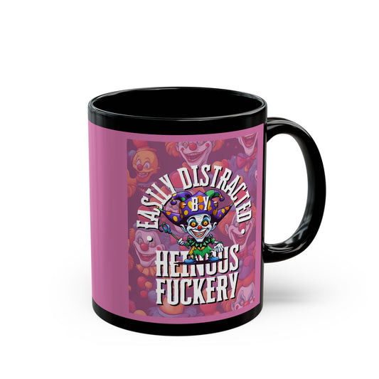 Easily Distracted by Heinous Fuckery Little Jinx Pink Mug by theGreenDragonTavern.shop