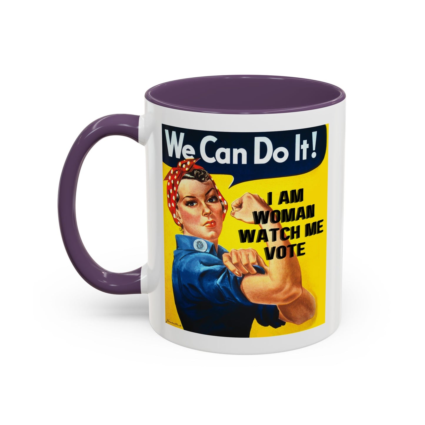 I Am Woman Watch Me Vote Rosie White Accent Mug by theGreenDragonTavern.shop