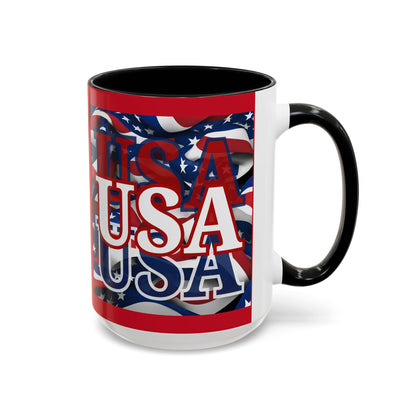 USA White font Center Patriot Red Accent Mug by theGreenDragonTavern.shop