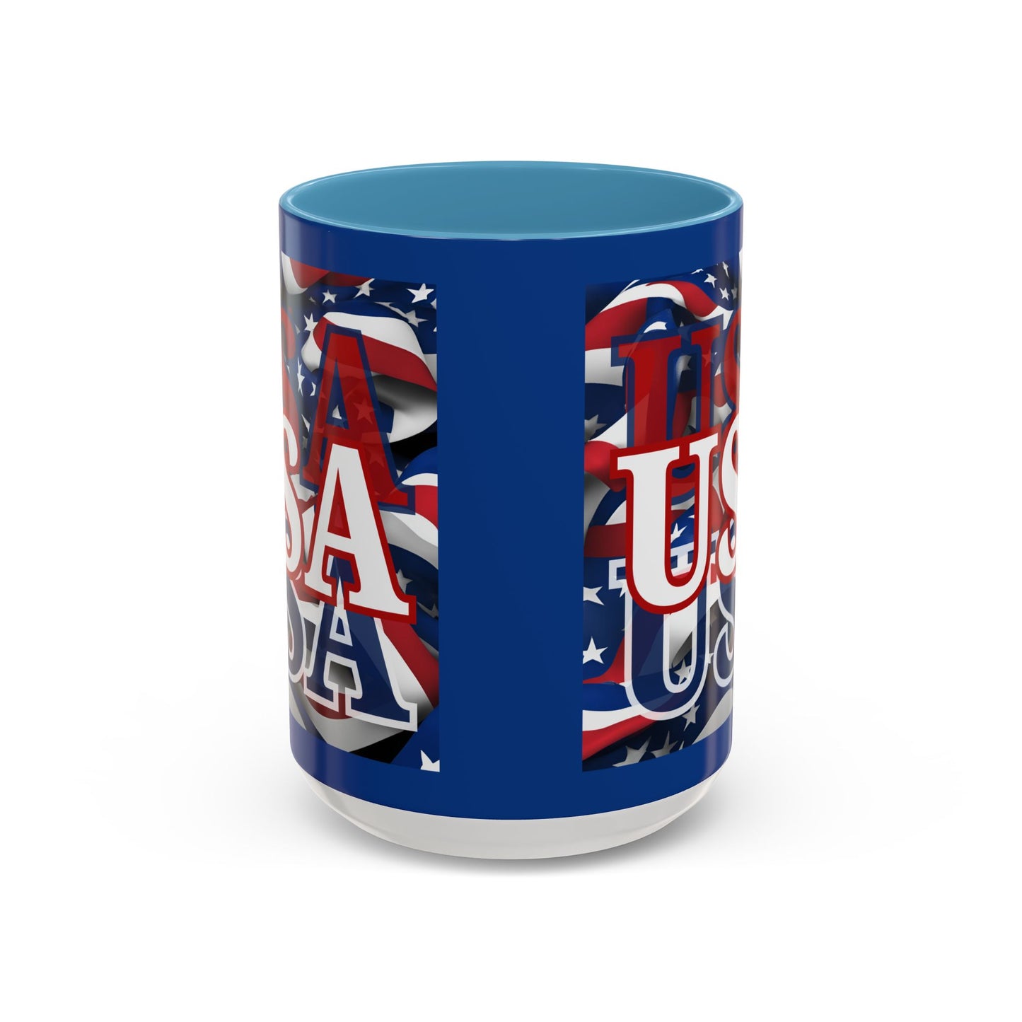 USA White font Center Patriot Blue Accent Mug by theGreenDragonTavern.shop