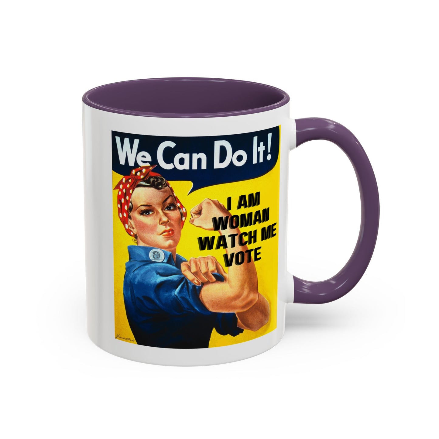 I Am Woman Watch Me Vote Rosie Accent Mug by theGreenDragonTavern.shop