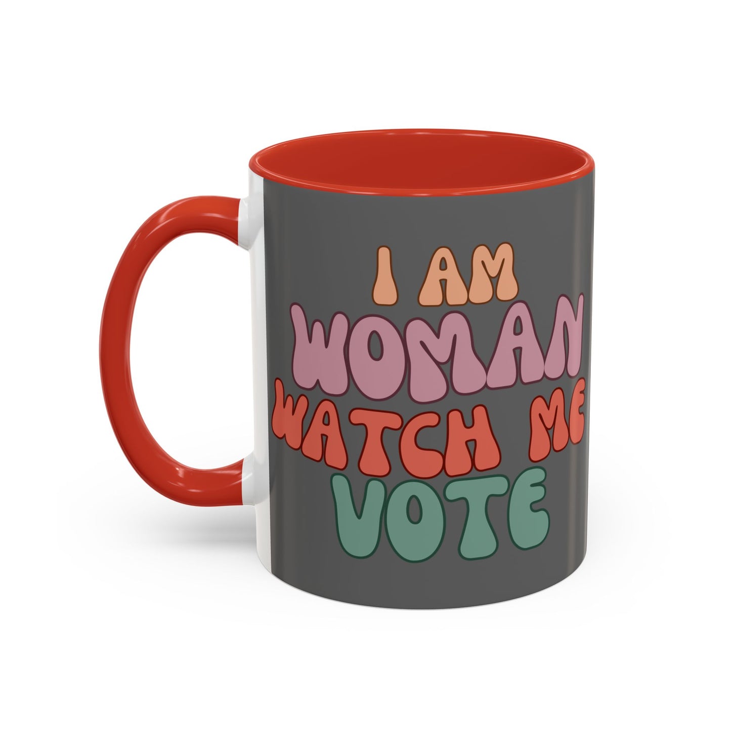 I Am Woman Watch Me Vote Grey Accent Mug by theGreenDragonTavern.shop