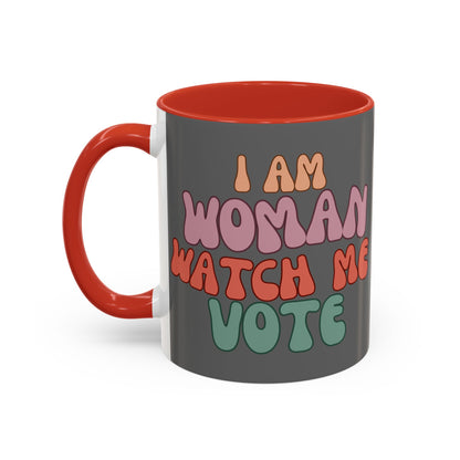 I Am Woman Watch Me Vote Grey Accent Mug by theGreenDragonTavern.shop