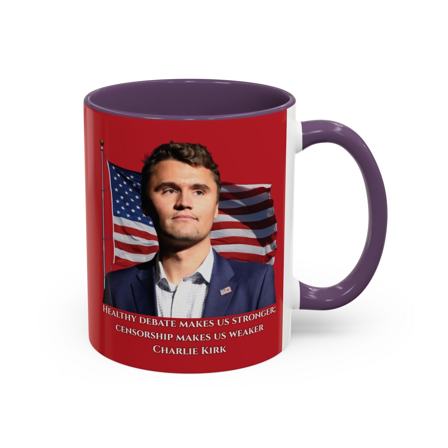 Charlie Kirk, Healthy Debate Red Accent Mug by theGreenDragonTavern.shop