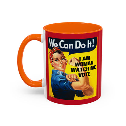 I Am Woman Watch Me Vote Rosie Red Accent Mug by theGreenDragonTavern.shop