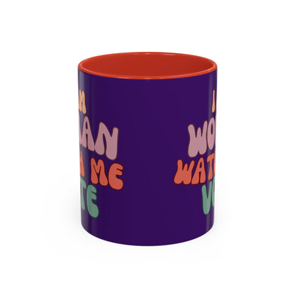 I Am Woman Watch Me Vote Dark Purple Accent Mug by theGreenDragonTavern.shop