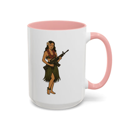 Hula Girl Packin' Heat White Accent Mug by theGreenDragonTavern.shop