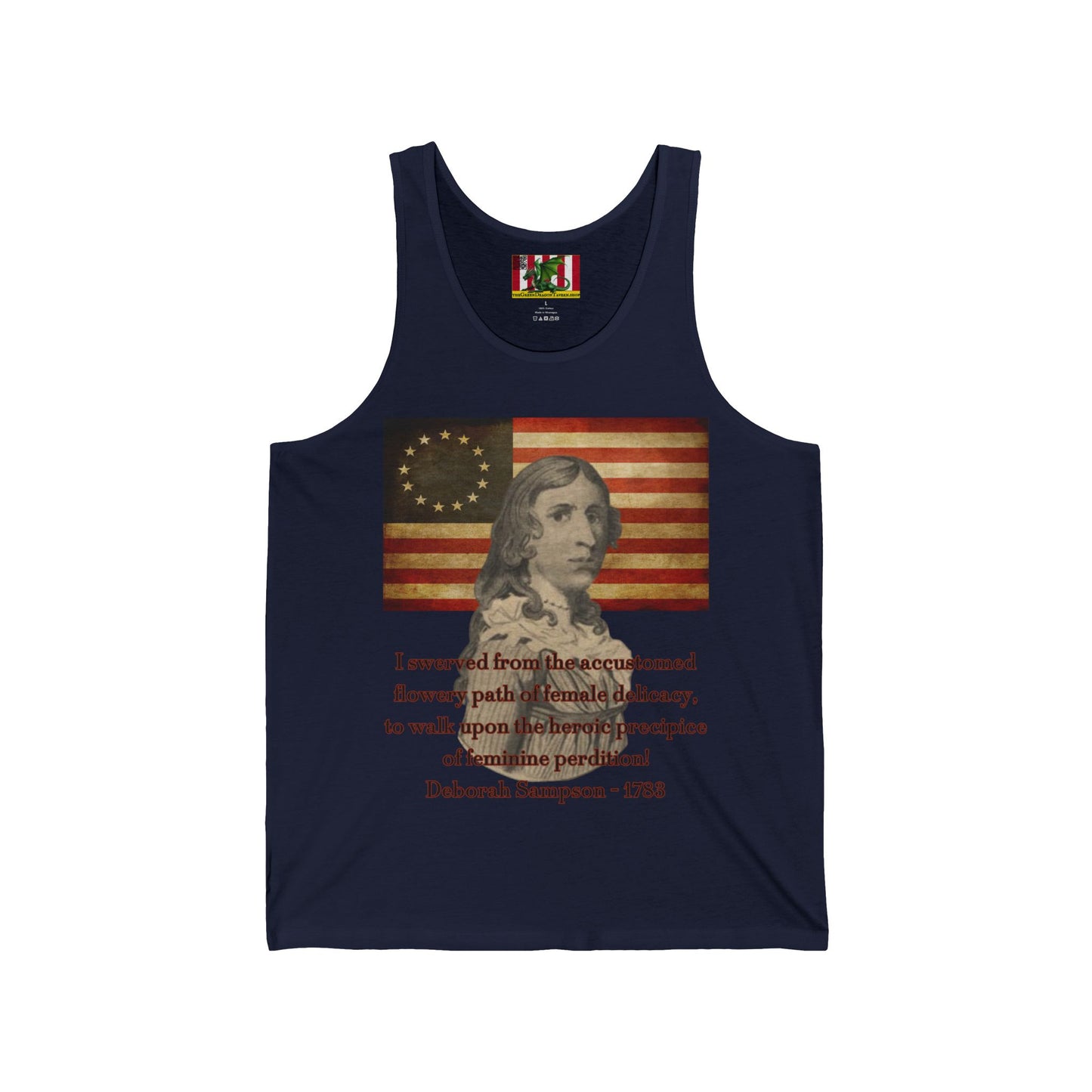 Deborah Sampson, America's Mulan Unisex Jersey Tank Top by theGreenDragonTavern.shop