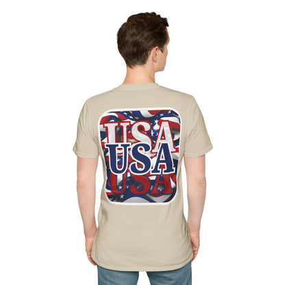 2-sided, Red White and BLUE USA Patriot Light colors Unisex T-Shirt by theGreenDragonTavern.shop