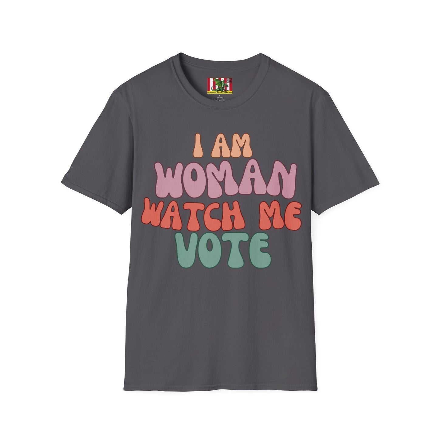 2-sided I Am Woman Watch Me Vote DKcolors Unisex T-Shirt by theGreenDragonTavern.shop