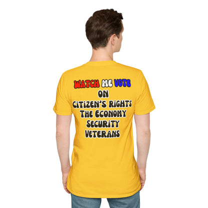 2-sided, I Am Woman Watch Me Vote Light colors Unisex T-Shirt by theGreenDragonTavern.shop