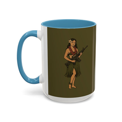 Hula Girl Packin' Heat Dark Green Accent Mug by theGreenDragonTavern.shop