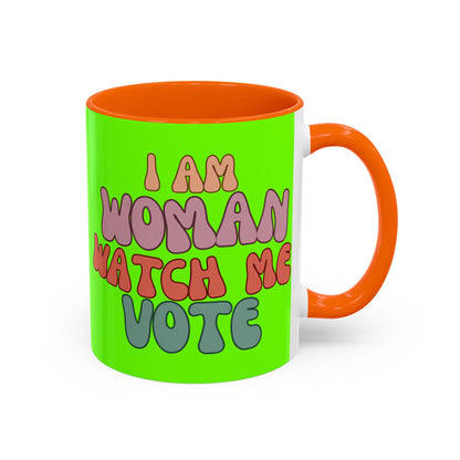 I Am Woman Watch Me Vote Light Green Accent Mug by theGreenDragonTavern.shop