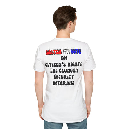 2-sided, I Am Woman Watch Me Vote Light colors Unisex T-Shirt by theGreenDragonTavern.shop