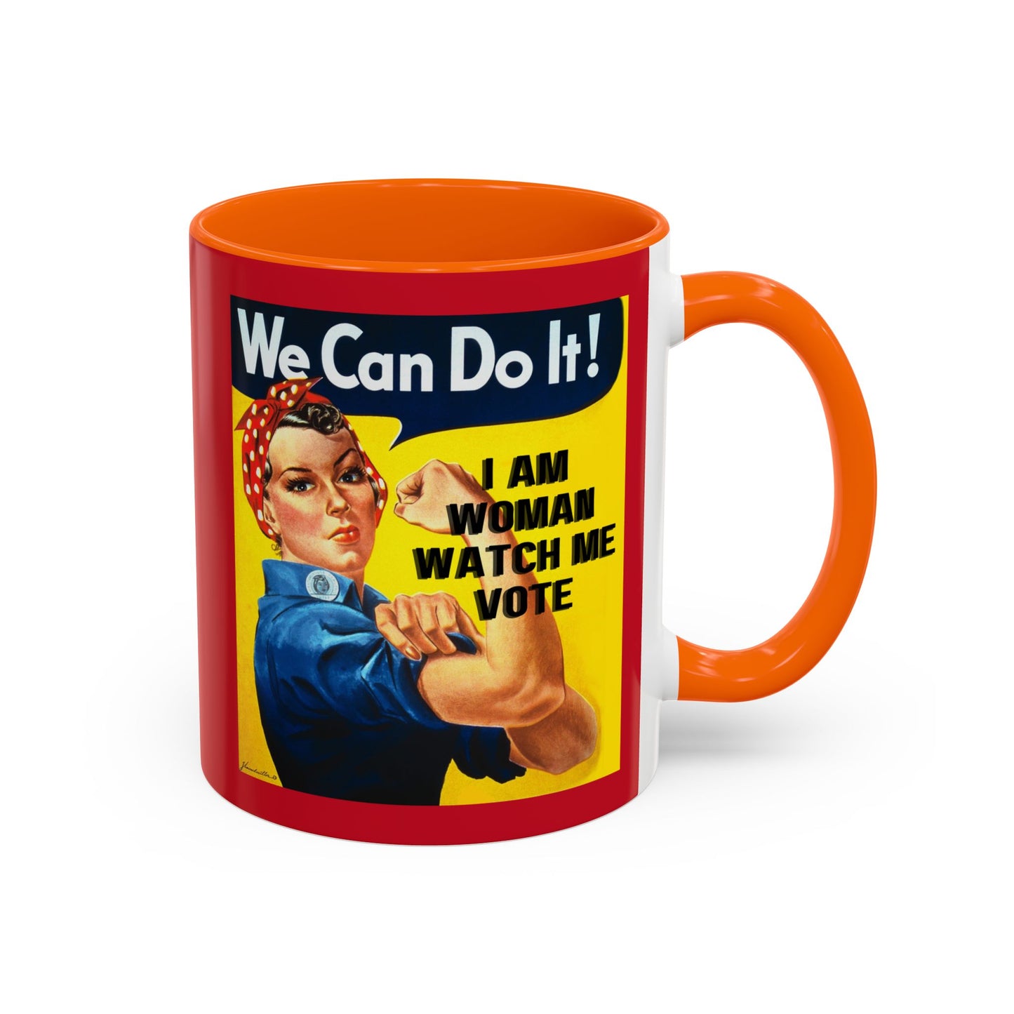 I Am Woman Watch Me Vote Rosie Red Accent Mug by theGreenDragonTavern.shop