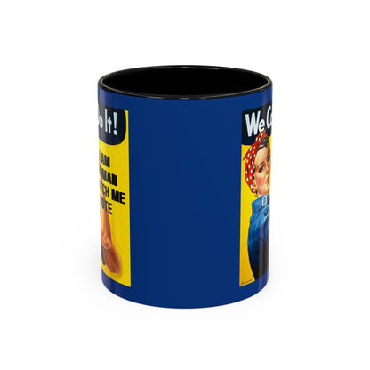 I Am Woman Watch Me Vote Rosie Dark Blue Accent Mug by theGreenDragonTavern.shop