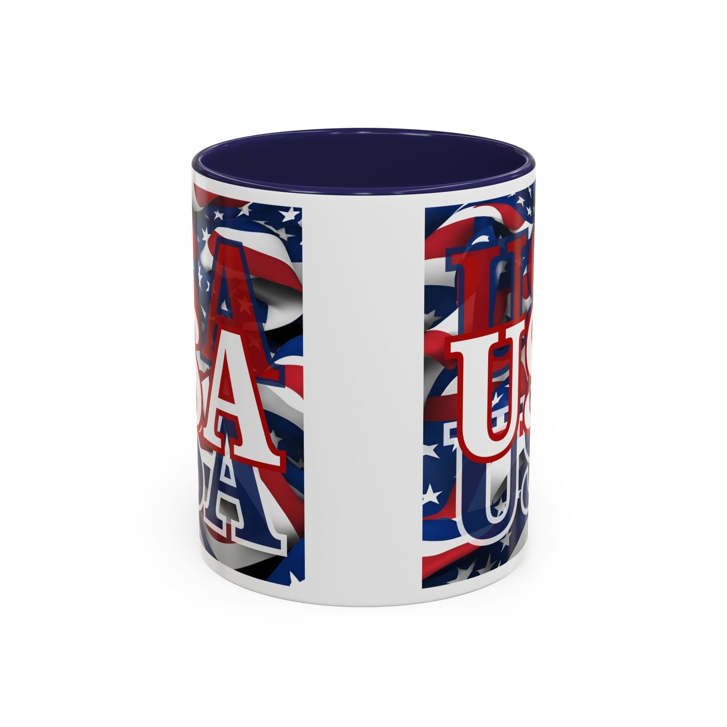 USA White font Center Patriot White Accent Mug by theGreenDragonTavern.shop