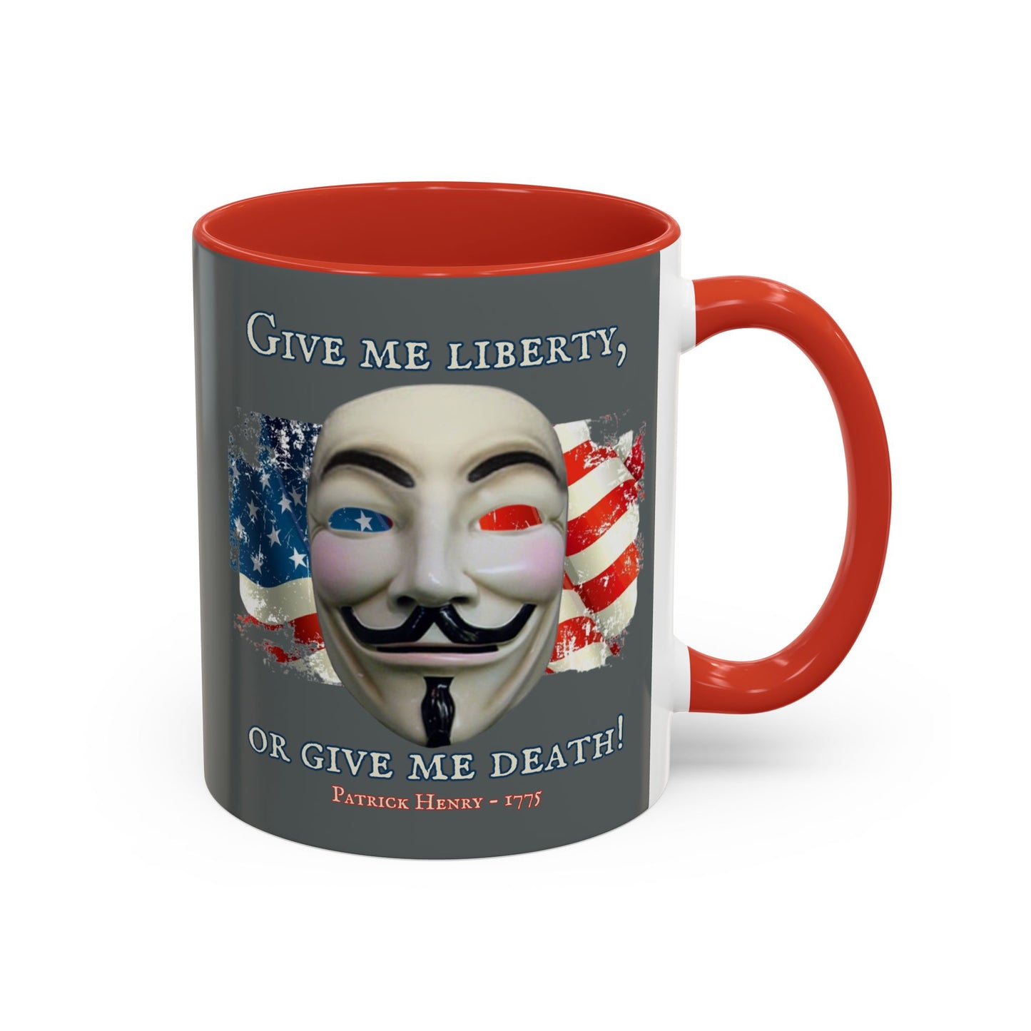 Vendetta, "Give me liberty, or give me death!" Grey Accent Mug by theGreenDragonTavern.shop