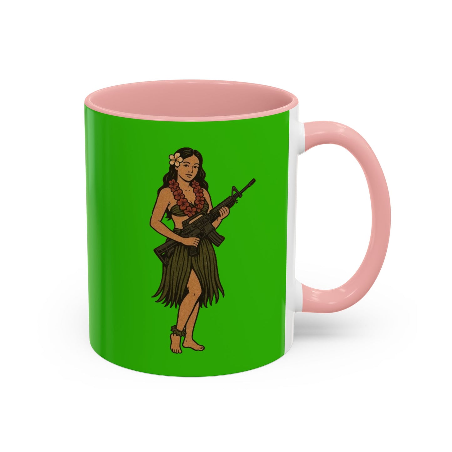 Hula Girl Packin' Heat Light Green Accent Mug by theGreenDragonTavern.shop