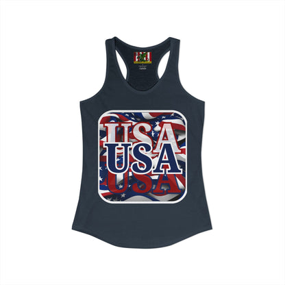 Red White and BLUE USA Patriot Women's Racerback Tank Top by theGreenDragonTavern.shop