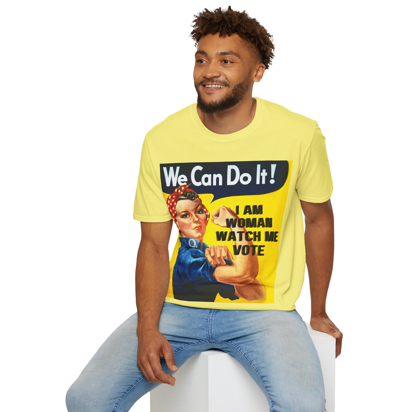 I Am Woman Watch Me Vote Rosie Light colors Unisex T-Shirt by theGreenDragonTavern.shop