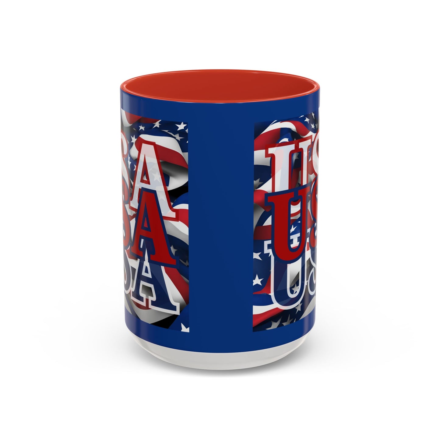USA Red font Center Patriot Blue Accent Mug by theGreenDragonTavern.shop
