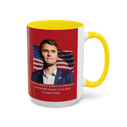 Charlie Kirk, Healthy Debate Red Accent Mug by theGreenDragonTavern.shop