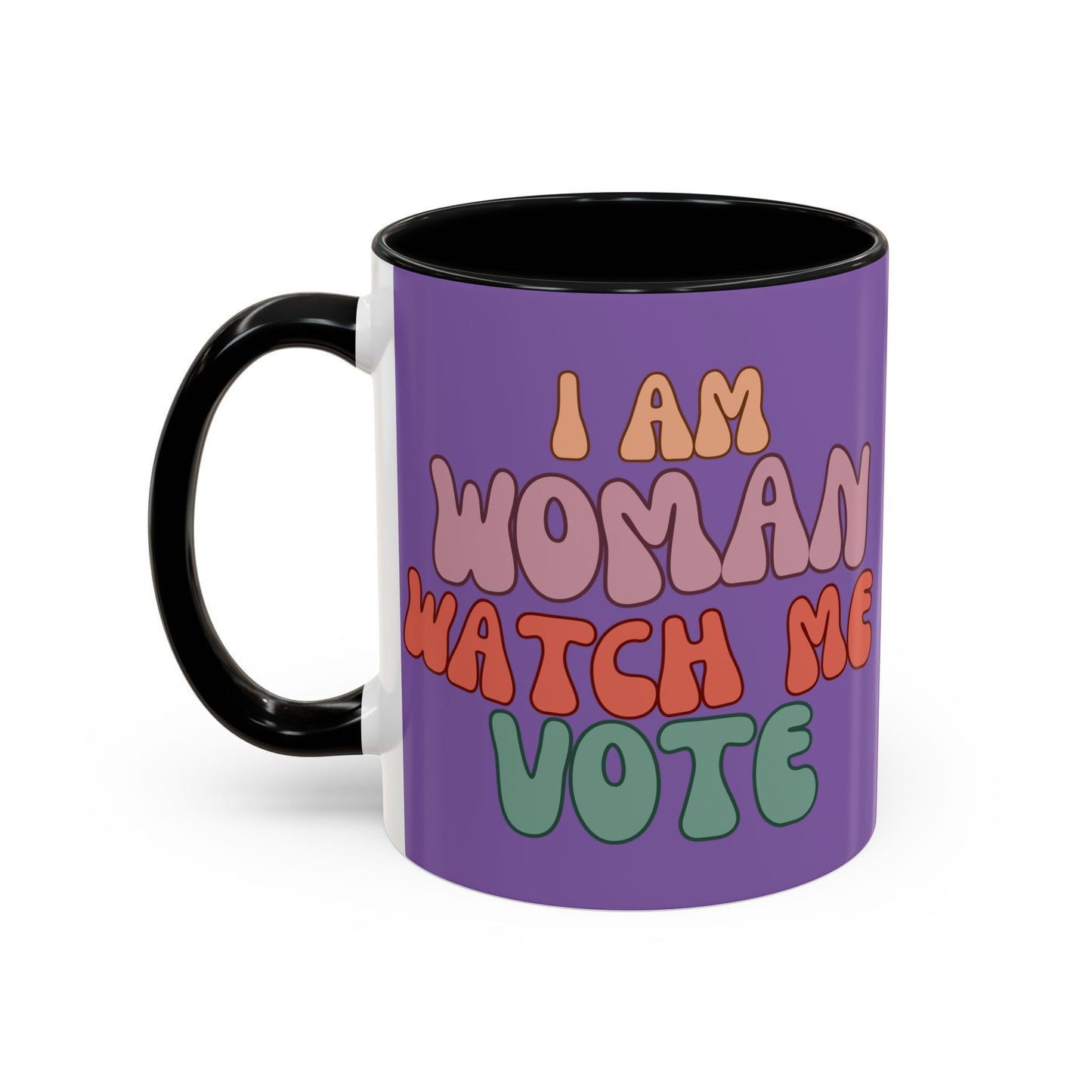 I Am Woman Watch Me Vote Light Purple Accent Mug by theGreenDragonTavern.shop
