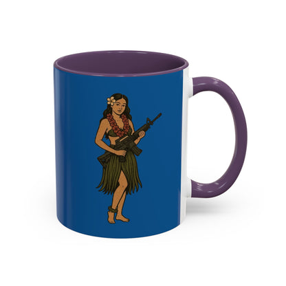 Hula Girl Packin' Heat Dark Blue Accent Mug by theGreenDragonTavern.shop