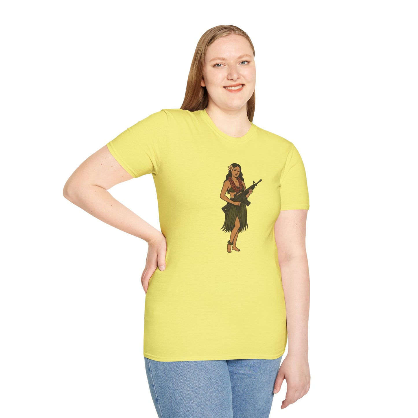 Hula Girl Packin' Heat Light colors Unisex T-Shirt by theGreenDragonTavern.shop