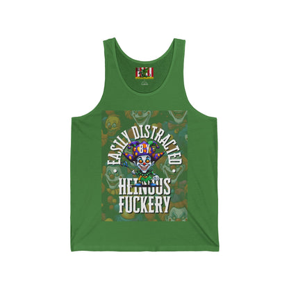 Easily Distracted by Heinous Fuckery Little Jincs Unisex Jersey Tank Top by theGreenDragonTavern.shop