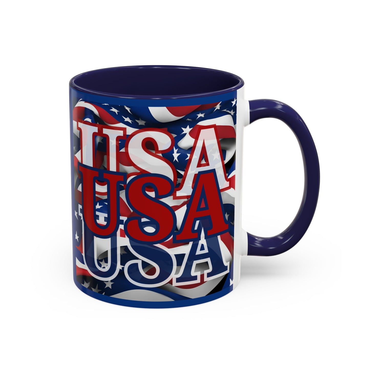 USA Red font Center Patriot Blue Accent Mug by theGreenDragonTavern.shop