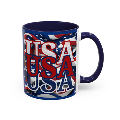 USA Red font Center Patriot Blue Accent Mug by theGreenDragonTavern.shop