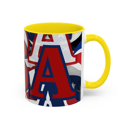 USA! USA! USA Red font Patriot White Accent Mug by theGreenDragonTavern.shop
