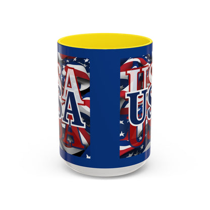 USA Blue font Center Patriot Blue Accent Mug by theGreenDragonTavern.shop