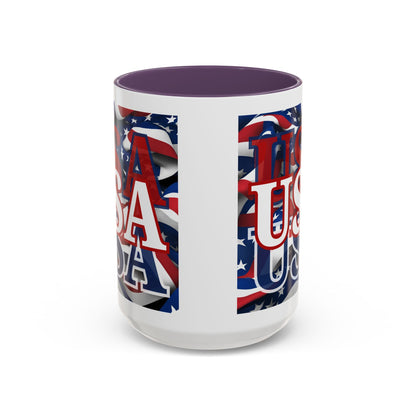 USA White font Center Patriot White Accent Mug by theGreenDragonTavern.shop