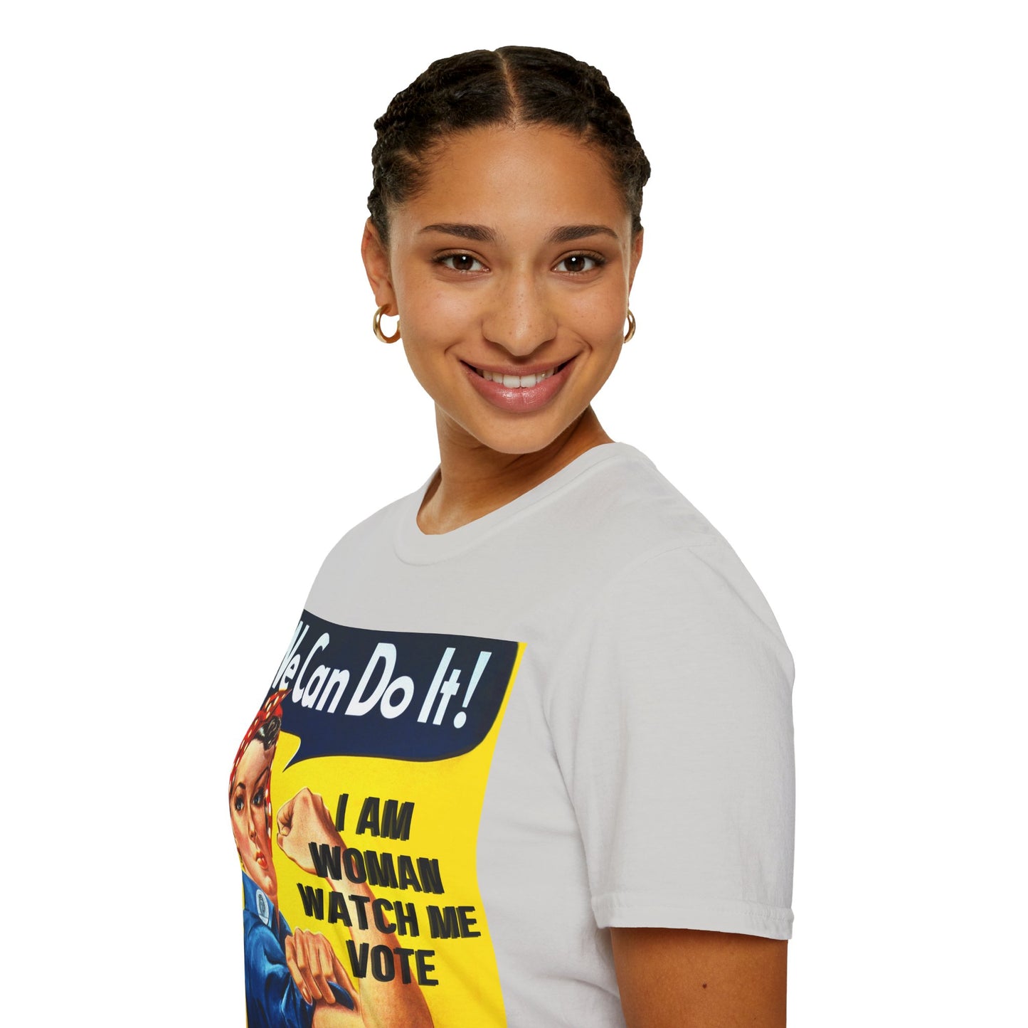 I Am Woman Watch Me Vote Rosie Light colors Unisex T-Shirt by theGreenDragonTavern.shop