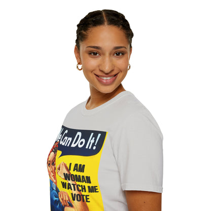 I Am Woman Watch Me Vote Rosie Light colors Unisex T-Shirt by theGreenDragonTavern.shop