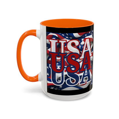 USA Red font Center Patriot Black Accent Mug by theGreenDragonTavern.shop