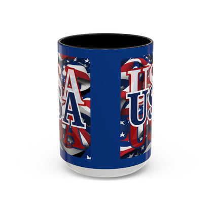 USA Blue font Center Patriot Blue Accent Mug by theGreenDragonTavern.shop