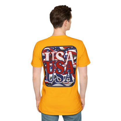 2-sided, RED White and Blue USA Patriot Light colors Unisex T-Shirt by theGreenDragonTavern.shop