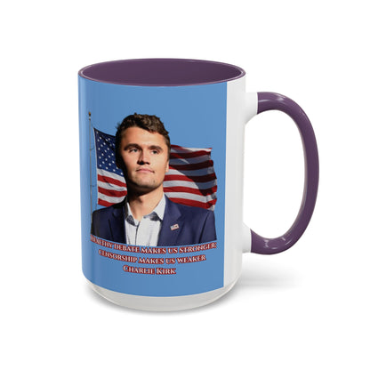Charlie Kirk, Healthy Debate Light Blue Accent Mug by theGreenDragonTavern.shop