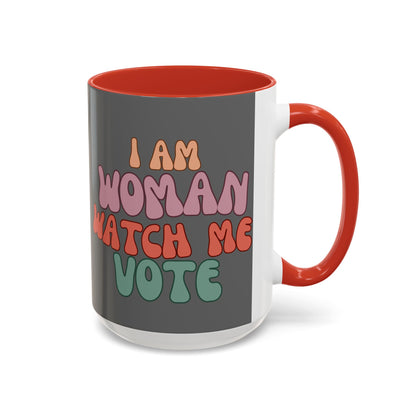 I Am Woman Watch Me Vote Grey Accent Mug by theGreenDragonTavern.shop