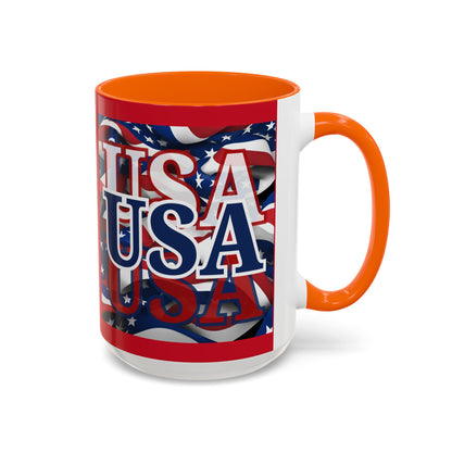 USA Blue font Center Patriot Red Accent Mug by theGreenDragonTavern.shop