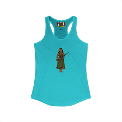 2-sided, Hula Girl Packin' Heat Women's Racerback Tank Top by theGreenDragonTavern.shop