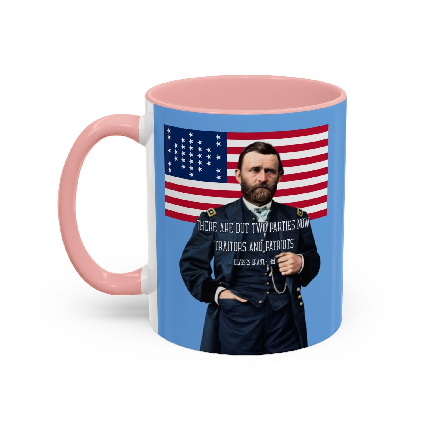 "Traitors and Patriots" Ulysses Grant Light Blue Accent Mug by theGreenDragonTavern.shop